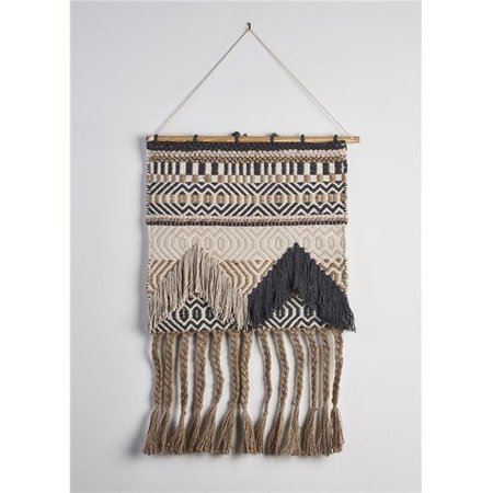 LR RESOURCES LR Resources WALLH80222BCL1622 Geometric Fringed Wall Hanging; Beige & Charcoal - Rectangle WALLH80222BCL1622